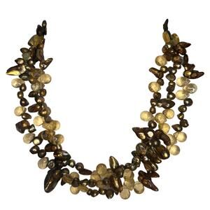 Vintage 90s Golden Chocolate Fresh Water Pearl 3 Strand Necklace Glass Teardrops